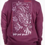 Sweter unisex z bawełny organicznej Burgundy Dragon Resolve